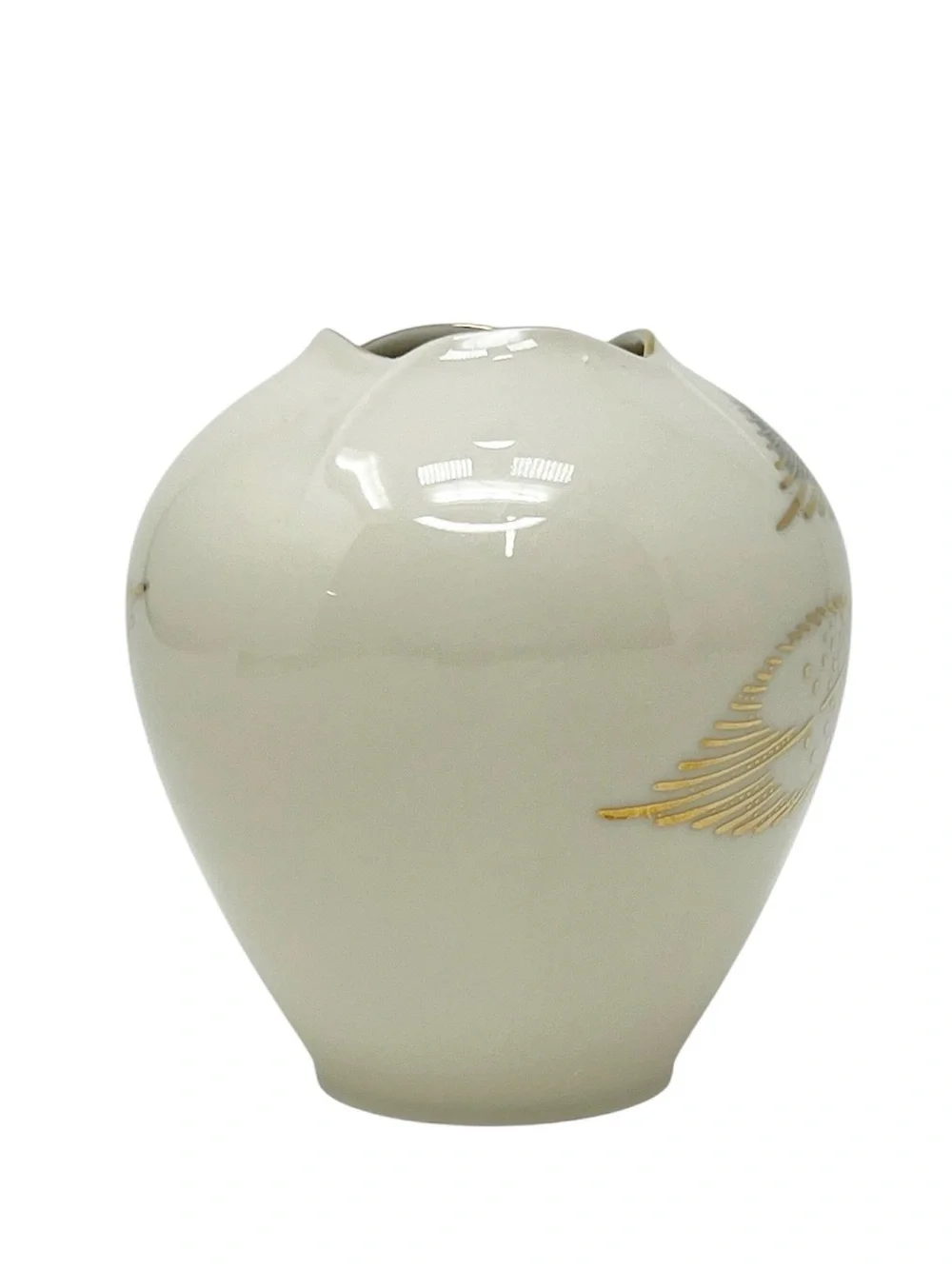 Vintage Midcentury Modern Porcelain Vase by Schwarzenhammer Feathers Cream Gold